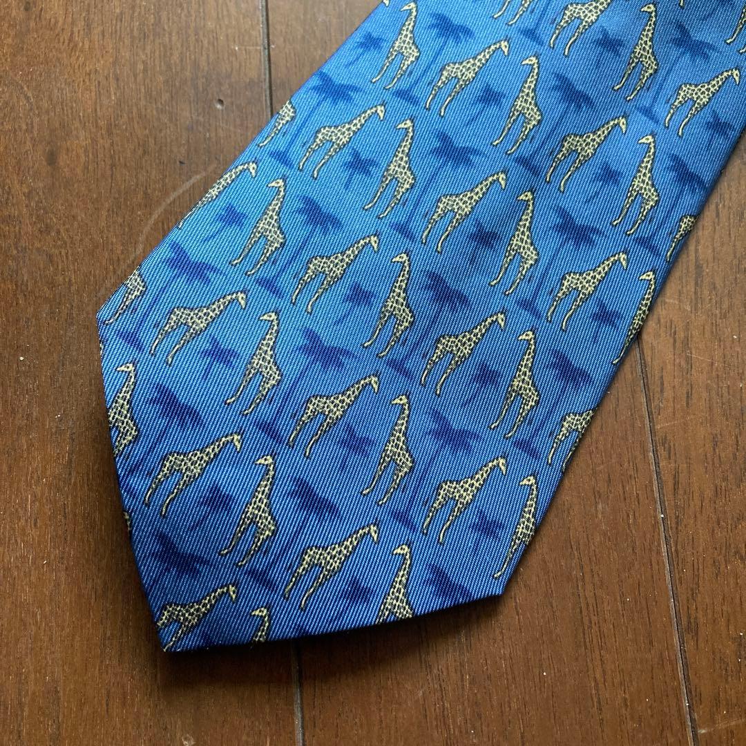 エルメス HERMES ネクタイ キリン シルク ブルー イエロー 青 黄色