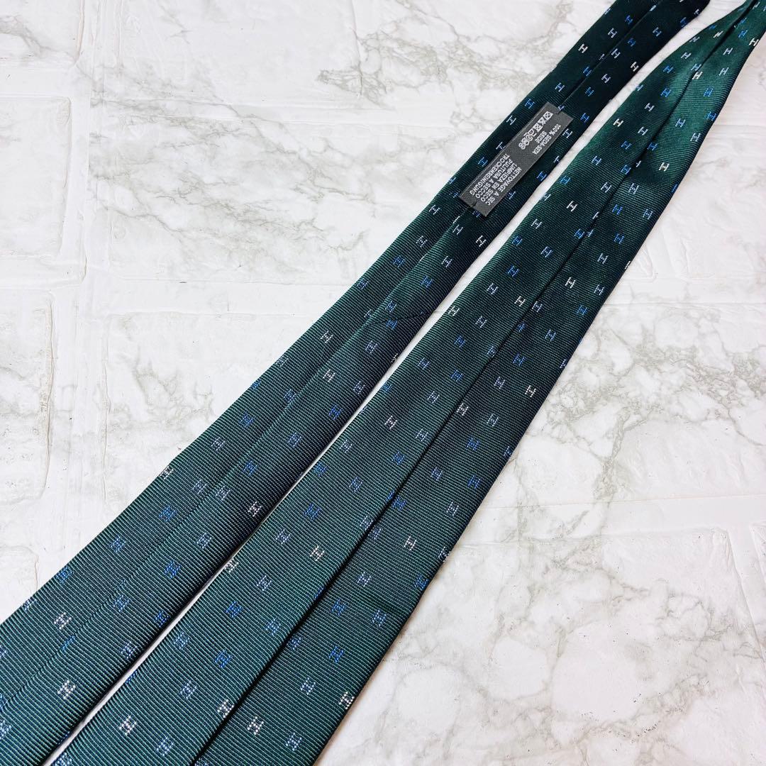 ★ エルメス　HERMES ネクタイ　グリーン　H柄　総柄　おしゃれ　現行タグ
