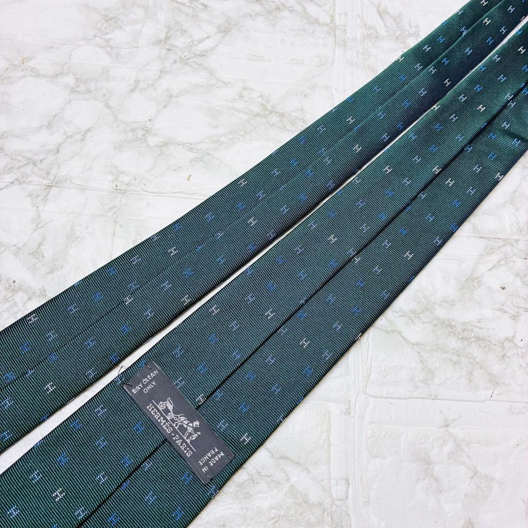 ★ エルメス　HERMES ネクタイ　グリーン　H柄　総柄　おしゃれ　現行タグ