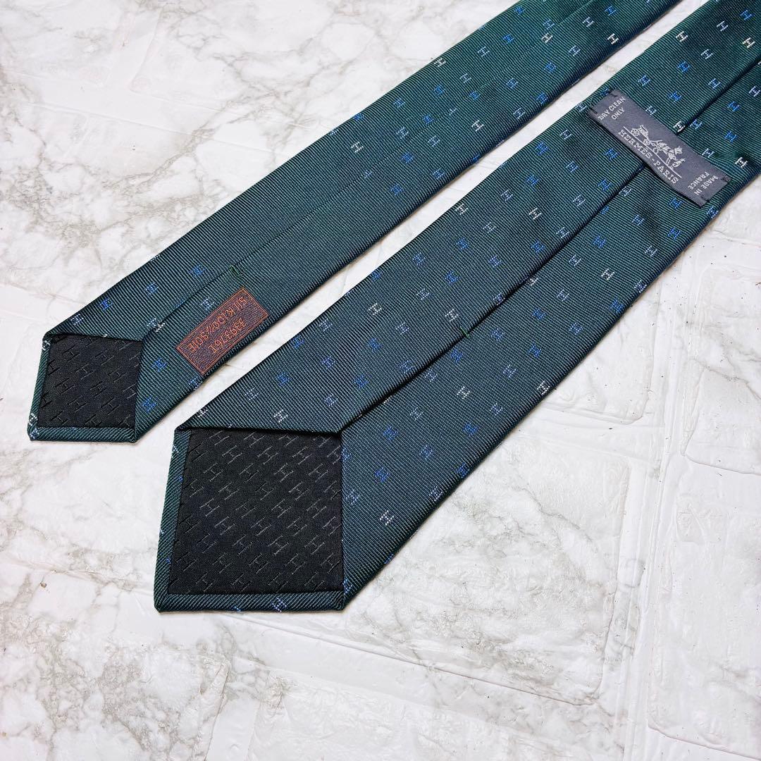 ★ エルメス　HERMES ネクタイ　グリーン　H柄　総柄　おしゃれ　現行タグ