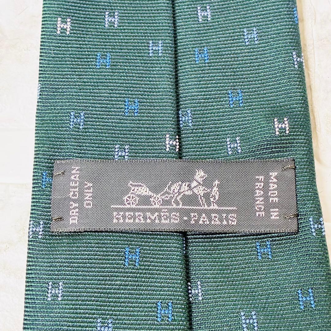★ エルメス　HERMES ネクタイ　グリーン　H柄　総柄　おしゃれ　現行タグ