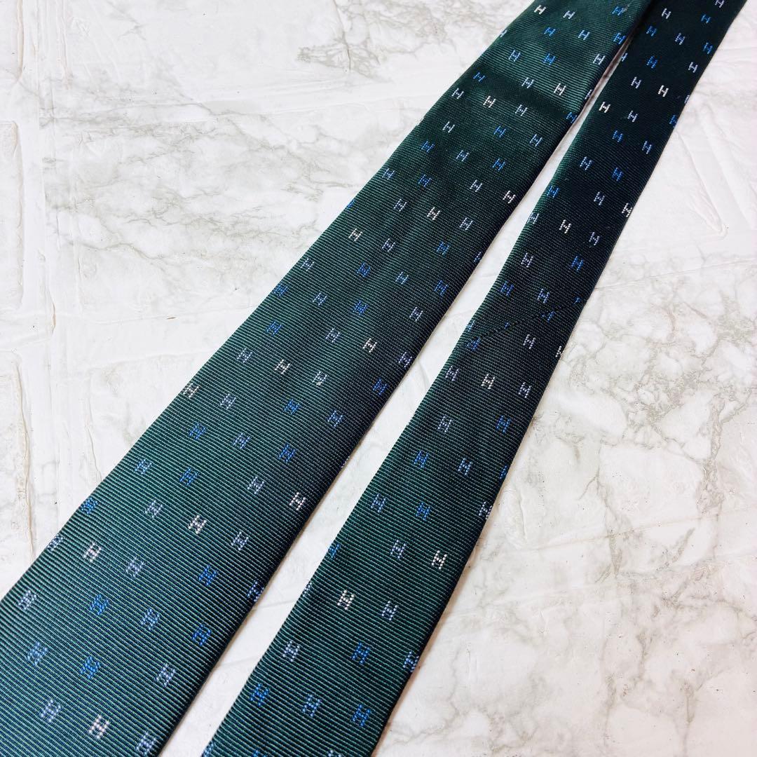 ★ エルメス　HERMES ネクタイ　グリーン　H柄　総柄　おしゃれ　現行タグ