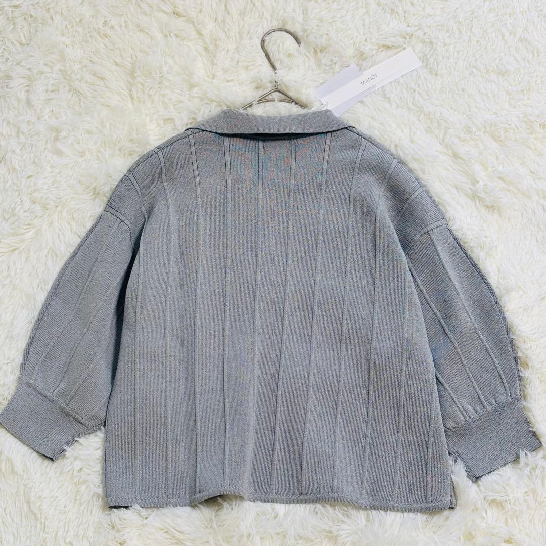 新品25SS MANOF マノフ　ニットポロトップス　グレー　半袖　スキッパー