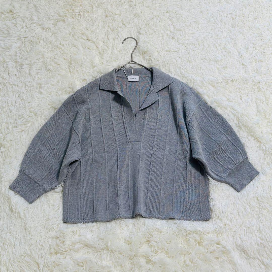 新品25SS MANOF マノフ　ニットポロトップス　グレー　半袖　スキッパー