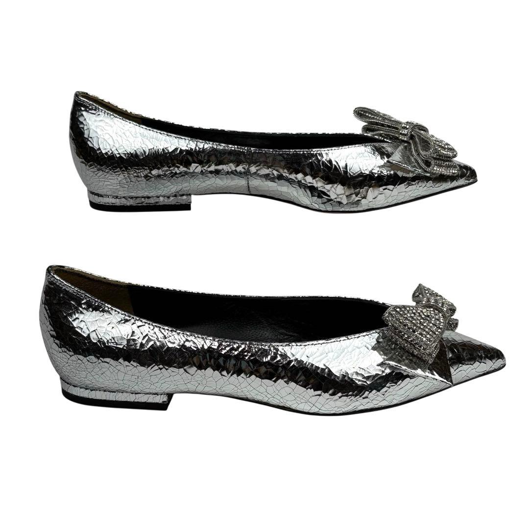 ✨新品同様✨ピッピシック　ビジュー　リボン　フラット　シルバー　24.5cm