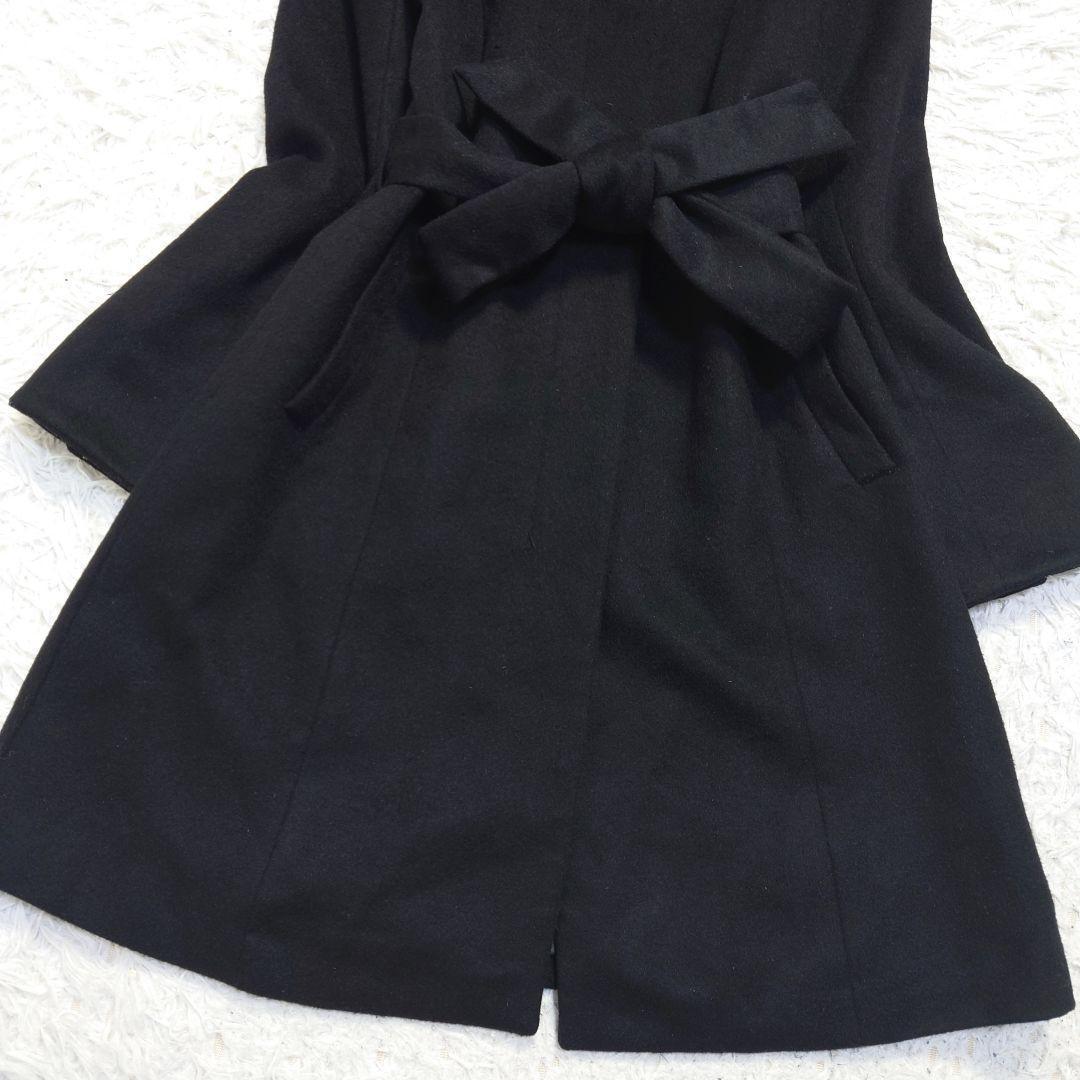 カシミヤ100％　ゼラール　ロングコート　ベルト　Aライン　比翼　黒　S相当