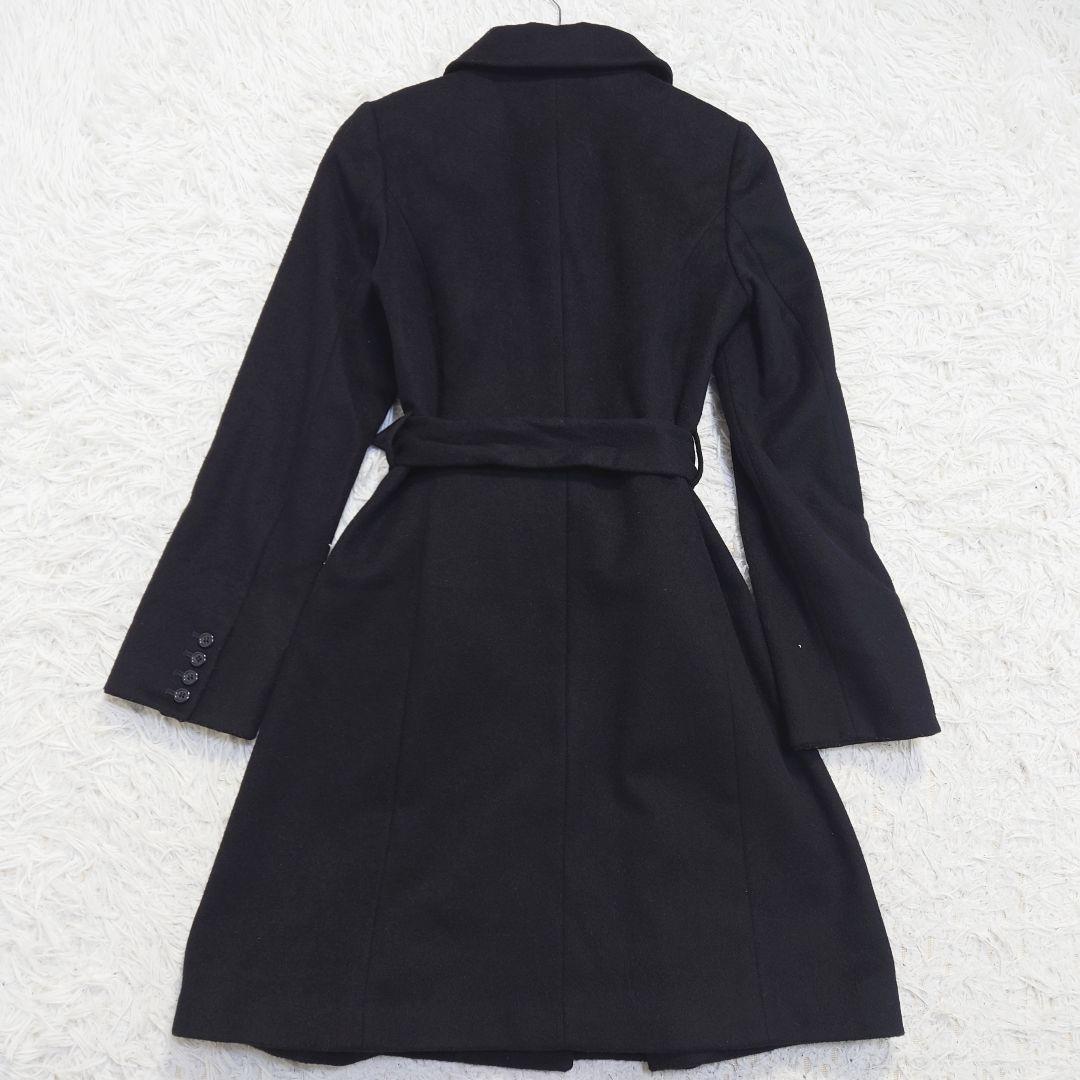 カシミヤ100％　ゼラール　ロングコート　ベルト　Aライン　比翼　黒　S相当