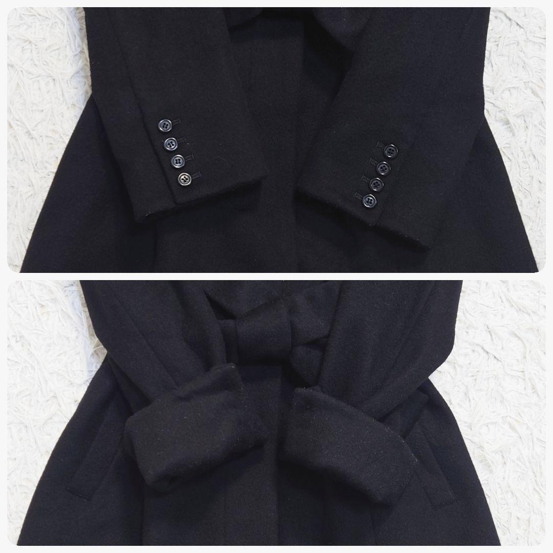 カシミヤ100％　ゼラール　ロングコート　ベルト　Aライン　比翼　黒　S相当