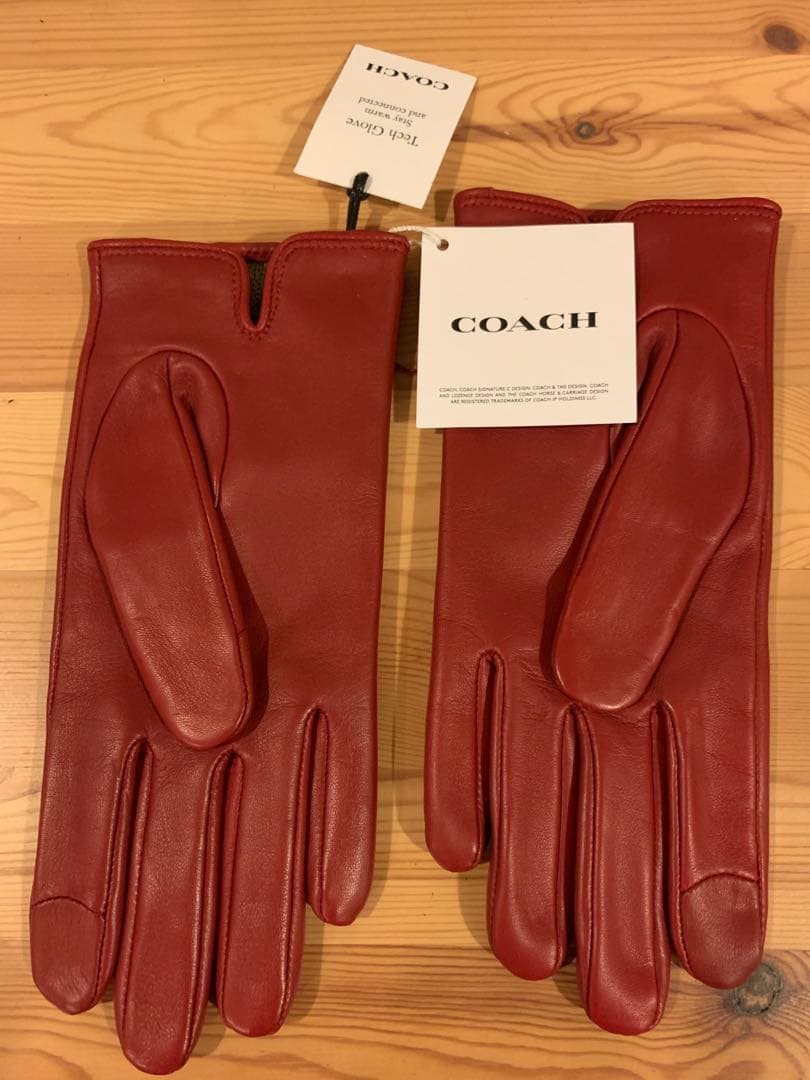 COACH 赤 レザー テックグローブ