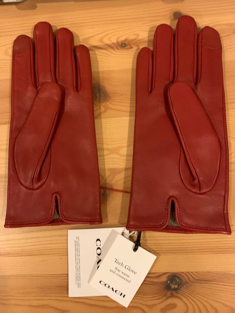 COACH 赤 レザー テックグローブ