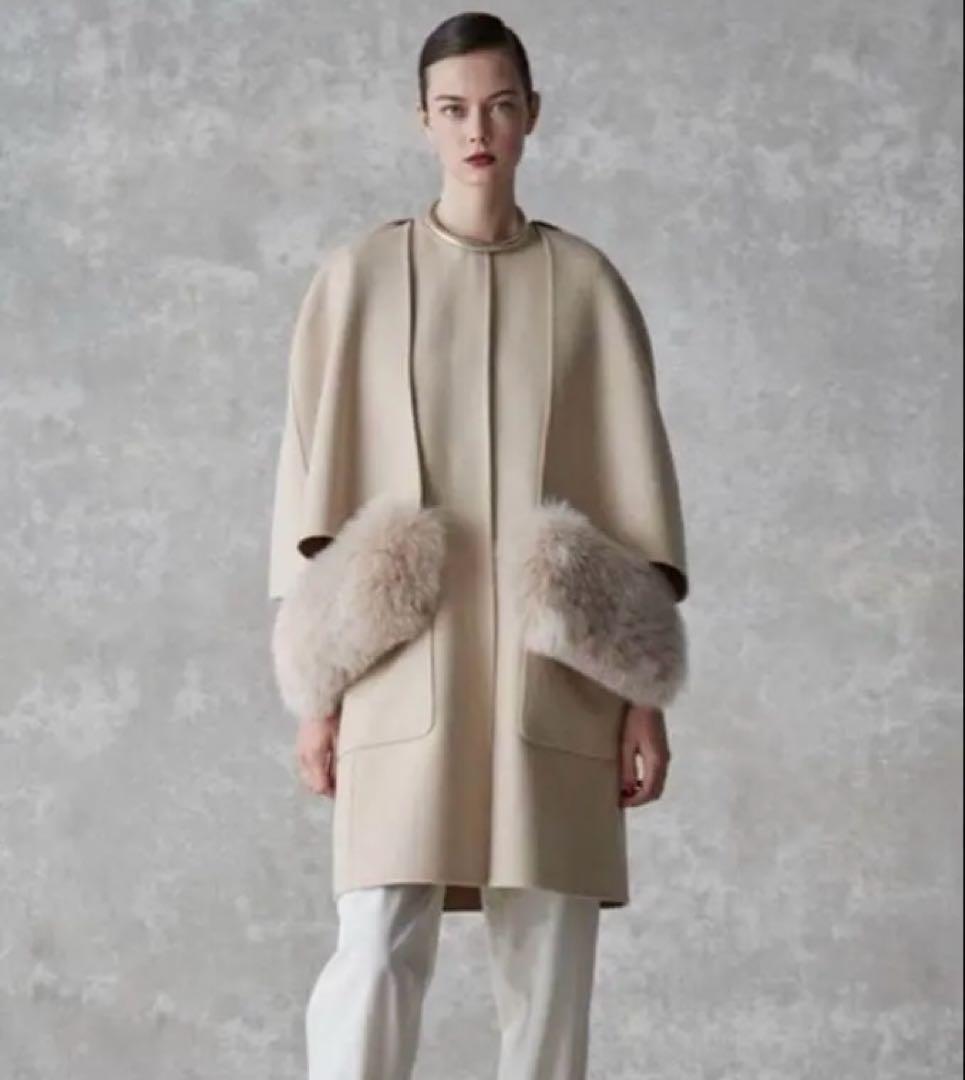 Drawer 定価23万ウールリバーシブルファーケープコート36ドゥロワー