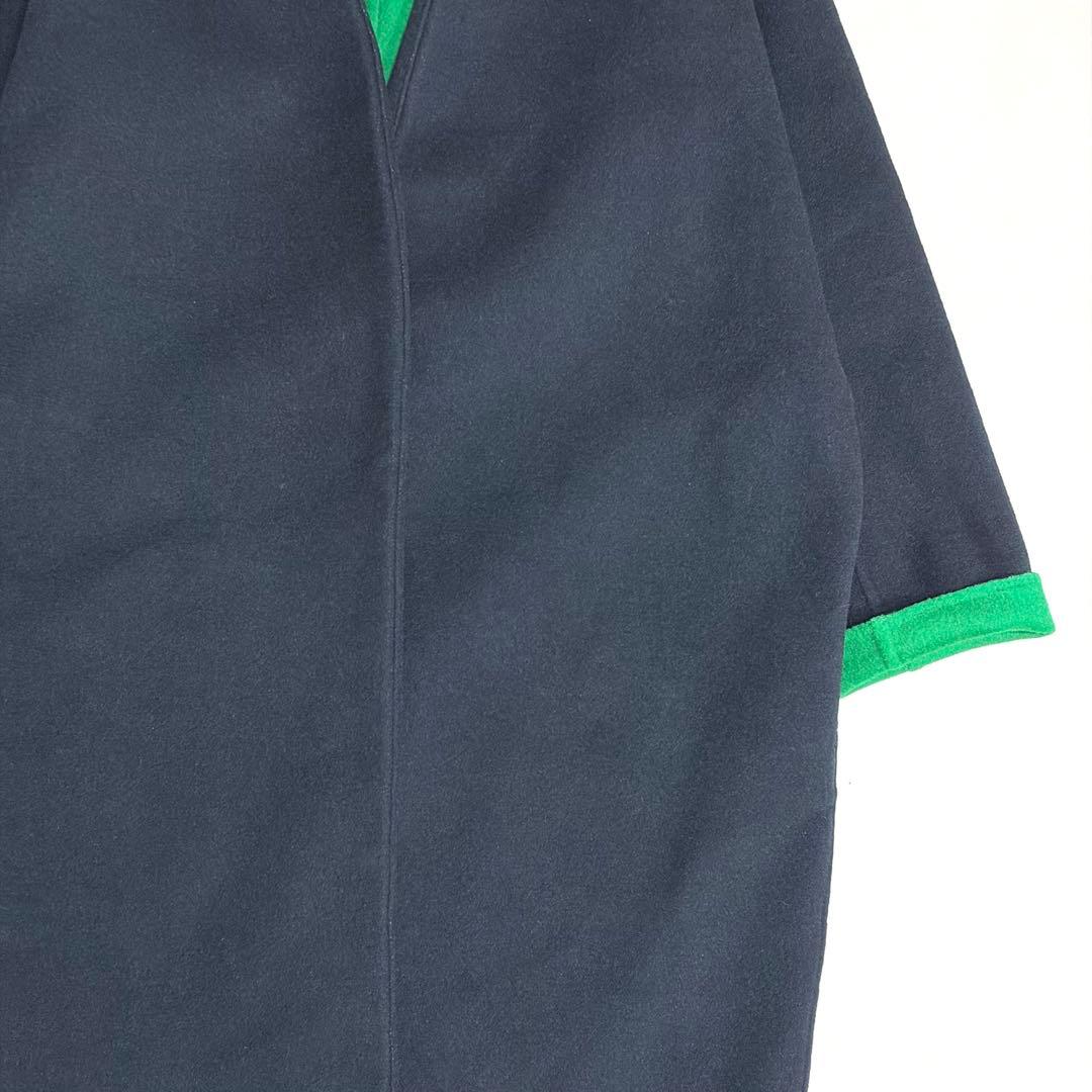 美品＊エンフォルド　ウールリバーノーカラーコート　36　バイカラー　ネイビー