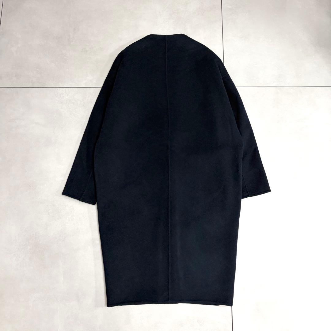 美品＊エンフォルド　ウールリバーノーカラーコート　36　バイカラー　ネイビー