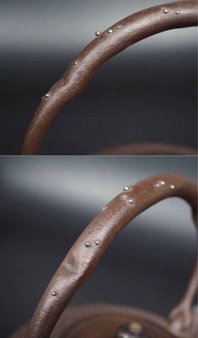 送料無料　人間国宝『高橋敬典』造　銀粒象嵌提手・銀口　正寿堂 木目文鉄瓶　未使用