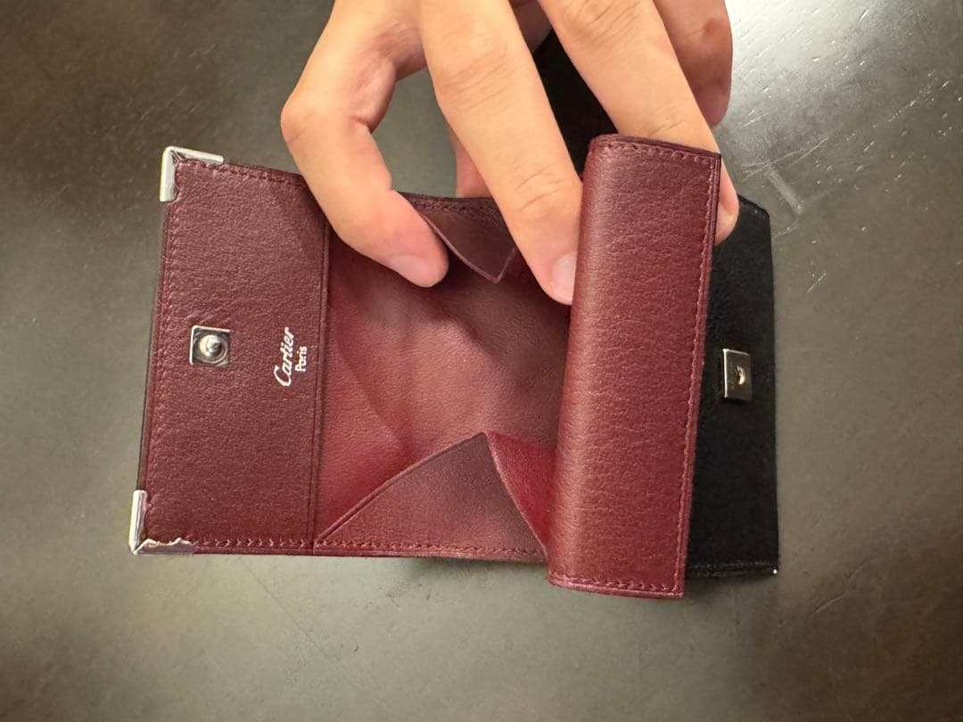 【美品】Cartier 二つ折り財布&ケースセット　ブラック レザー
