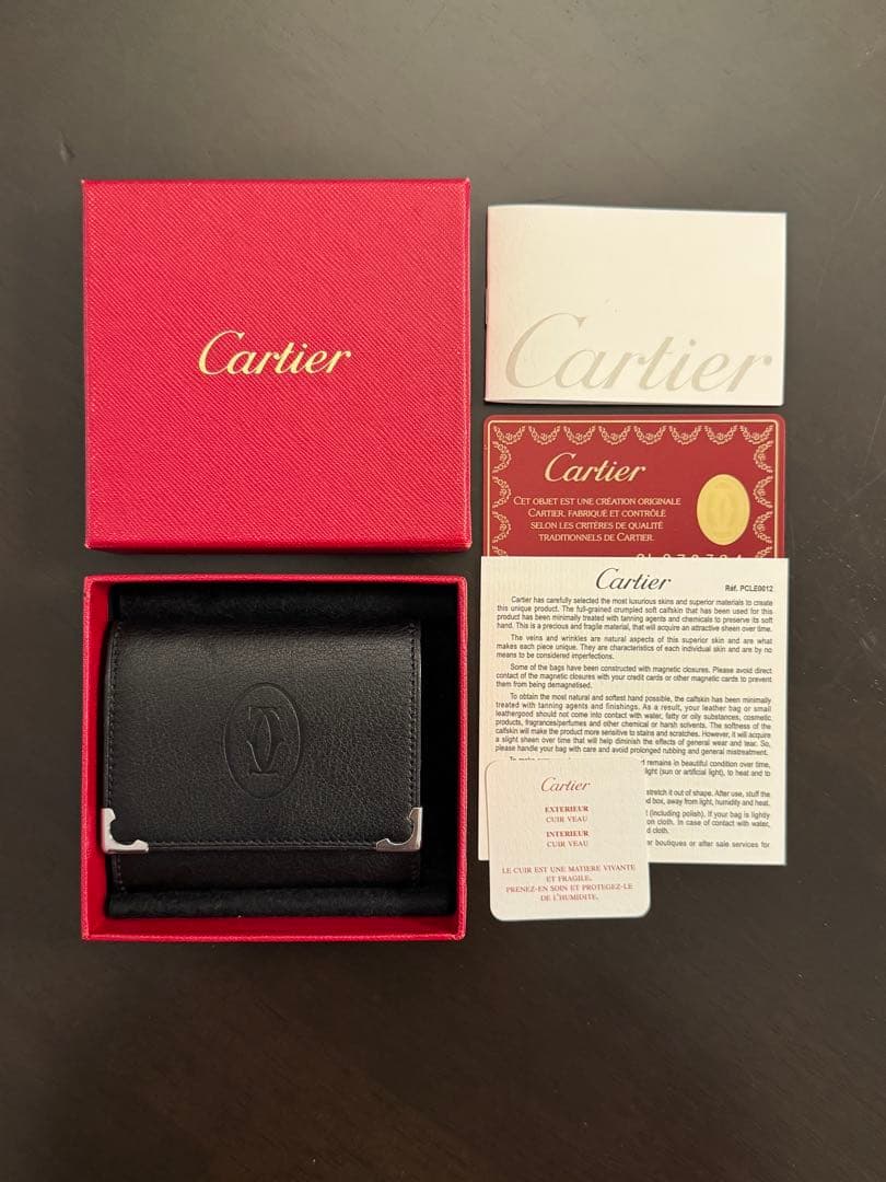 【美品】Cartier 二つ折り財布&ケースセット　ブラック レザー