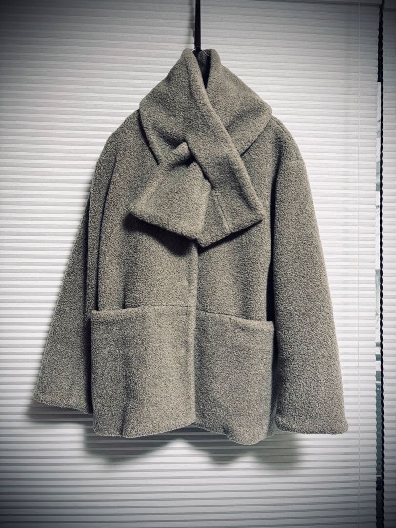 北欧くらしの道具店 ノーカラージャケット ベージュ フリース風