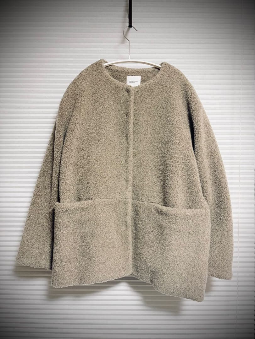 北欧くらしの道具店 ノーカラージャケット ベージュ フリース風