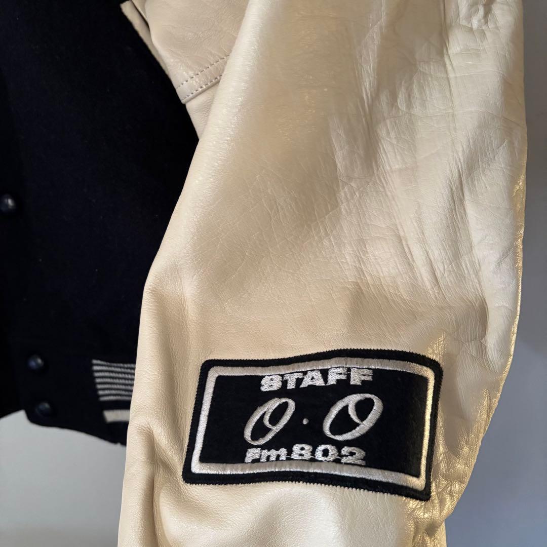 値下古着FM802 スタジャン　レザージャケットネイビークリーム