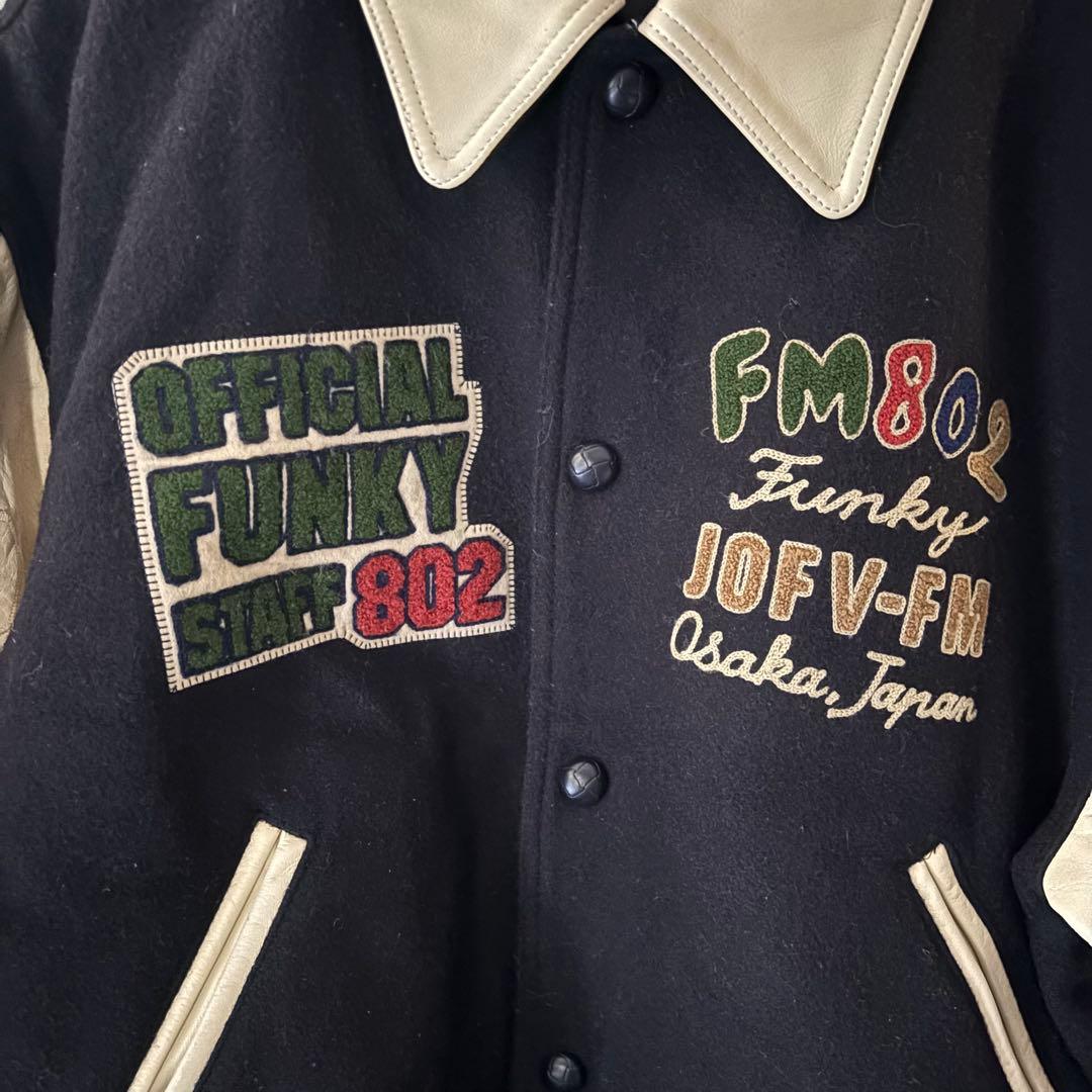 値下古着FM802 スタジャン　レザージャケットネイビークリーム