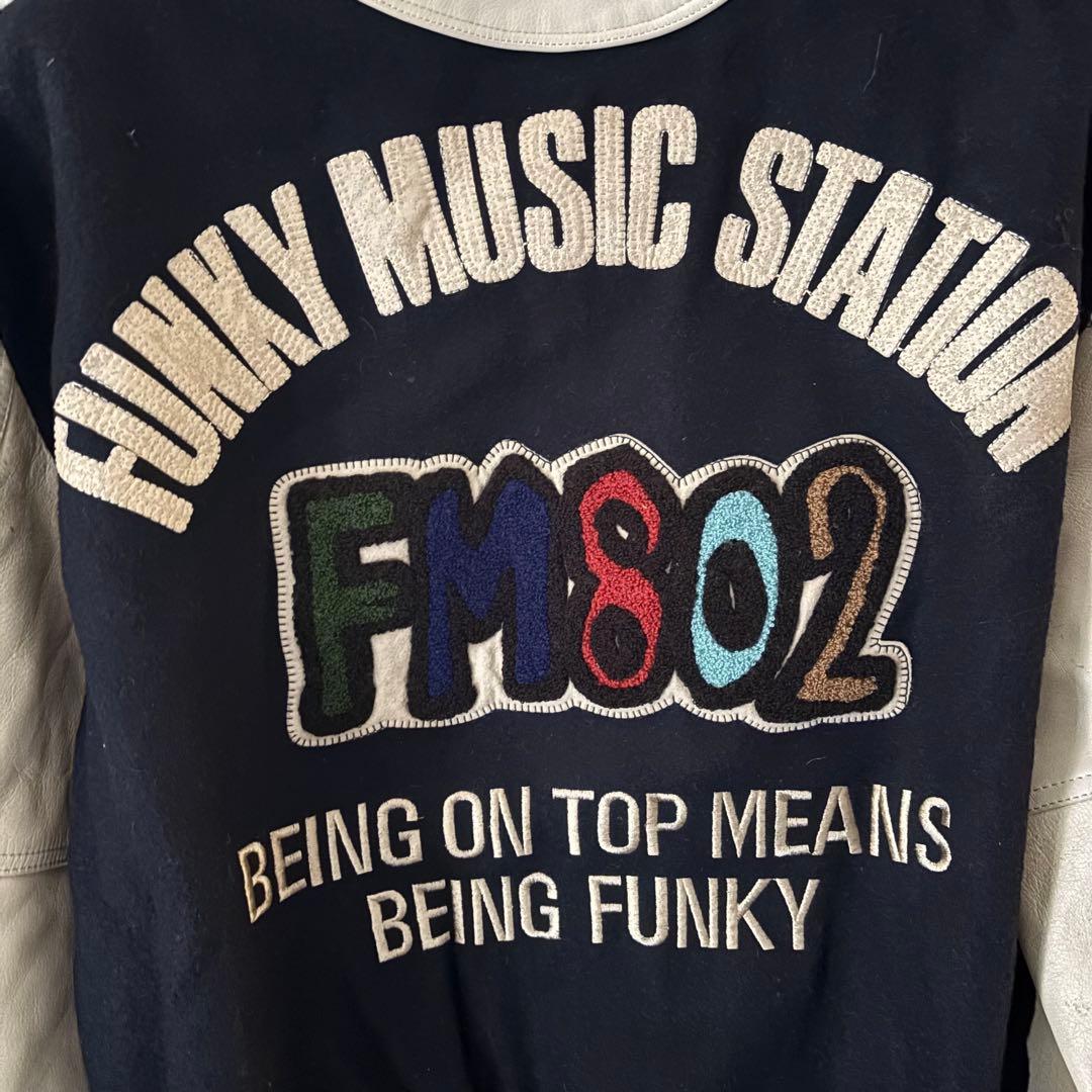 値下古着FM802 スタジャン　レザージャケットネイビークリーム