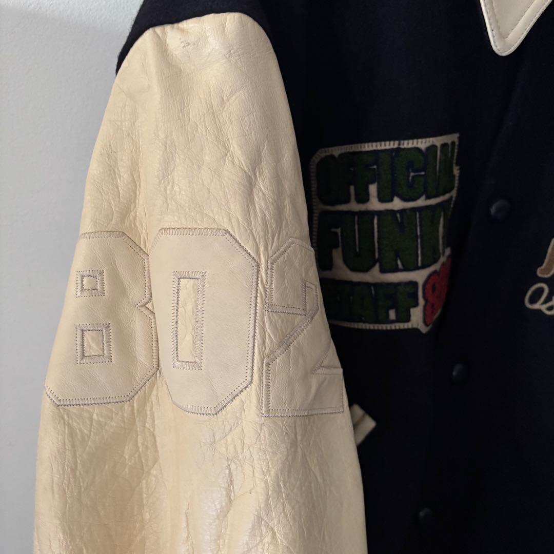 値下古着FM802 スタジャン　レザージャケットネイビークリーム