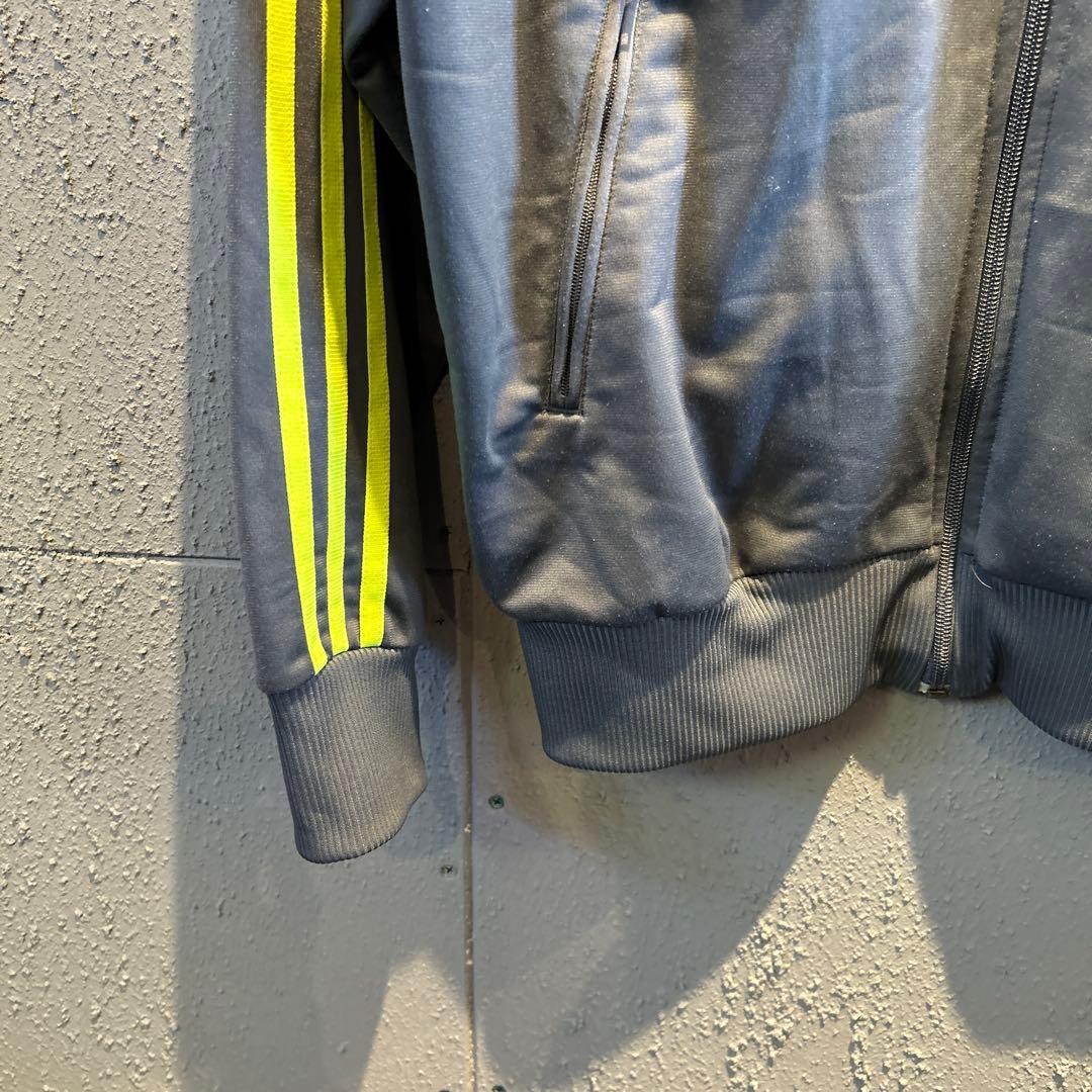 adidas トラックジャケット　ファイヤーバード　グレー×ネオンイエロー　L