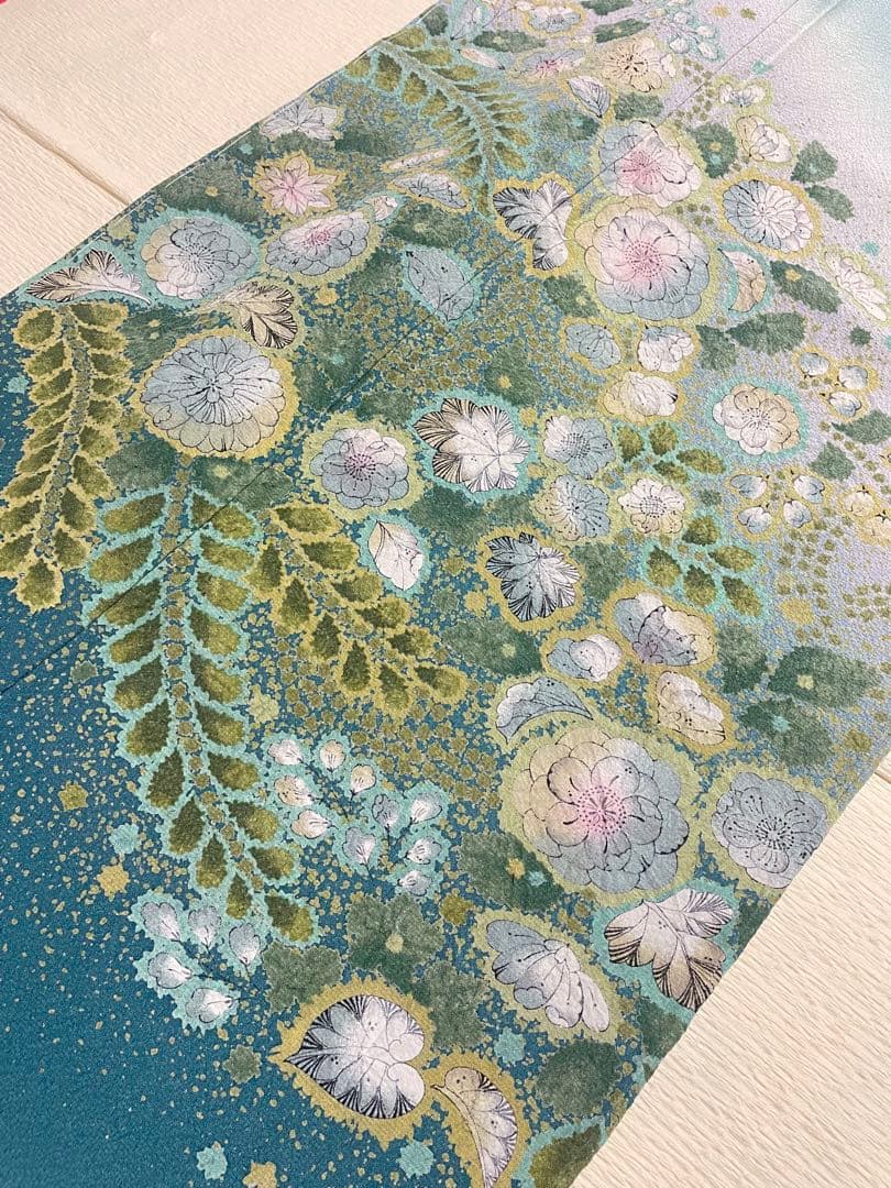 訪問着フルセット　辻ヶ花　絞り　しつけ糸付き　正絹　入学式　卒業式　向かい鳥七宝