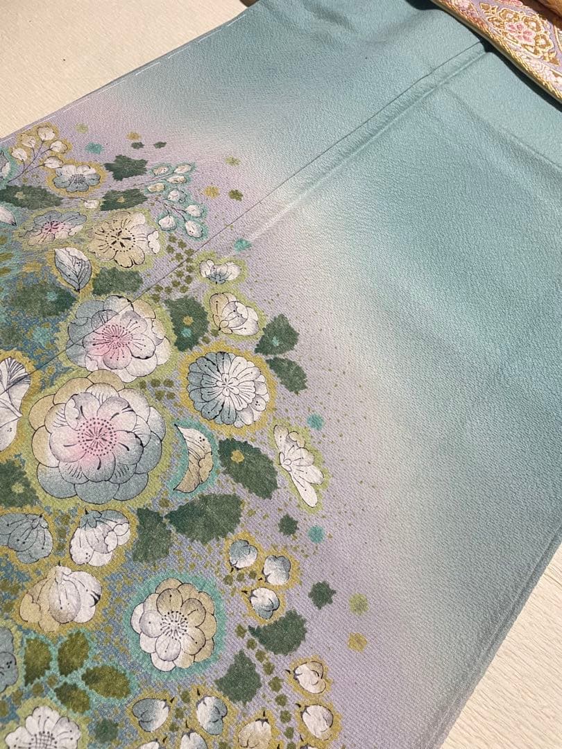 訪問着フルセット　辻ヶ花　絞り　しつけ糸付き　正絹　入学式　卒業式　向かい鳥七宝