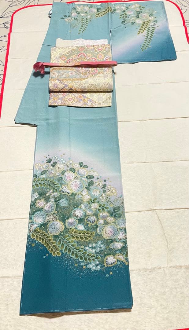 訪問着フルセット　辻ヶ花　絞り　しつけ糸付き　正絹　入学式　卒業式　向かい鳥七宝