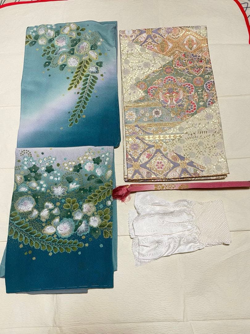 訪問着フルセット　辻ヶ花　絞り　しつけ糸付き　正絹　入学式　卒業式　向かい鳥七宝