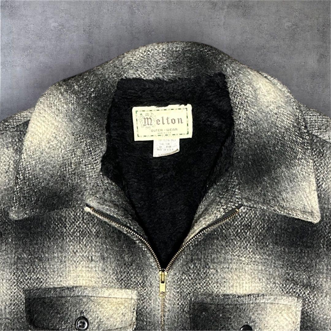 70s USA製 melton オンブレ シャドーチェック ウール ジャケット