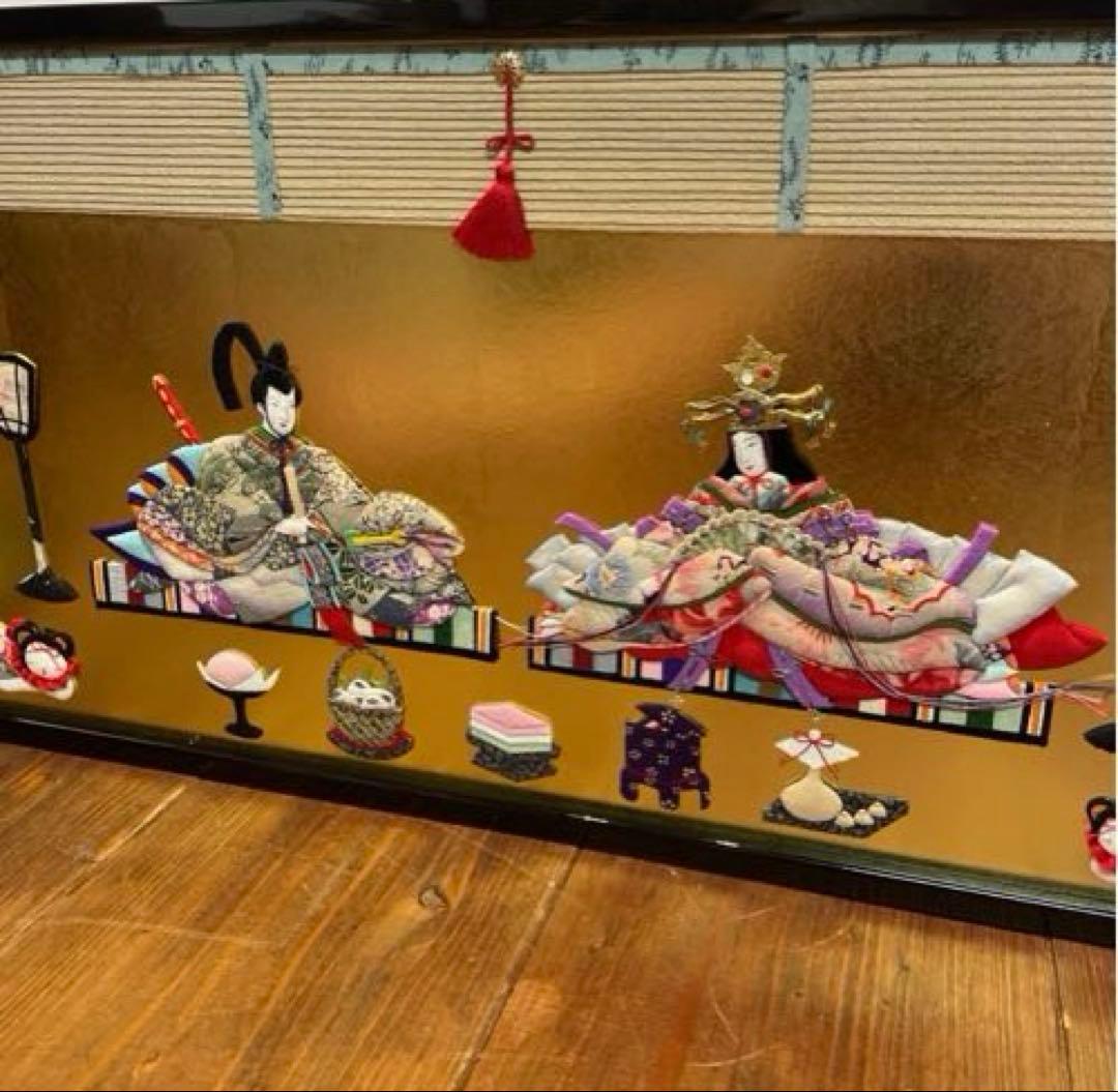美品　押絵びな　江戸ちりめん　三枚屏風　お雛様　ひな祭り