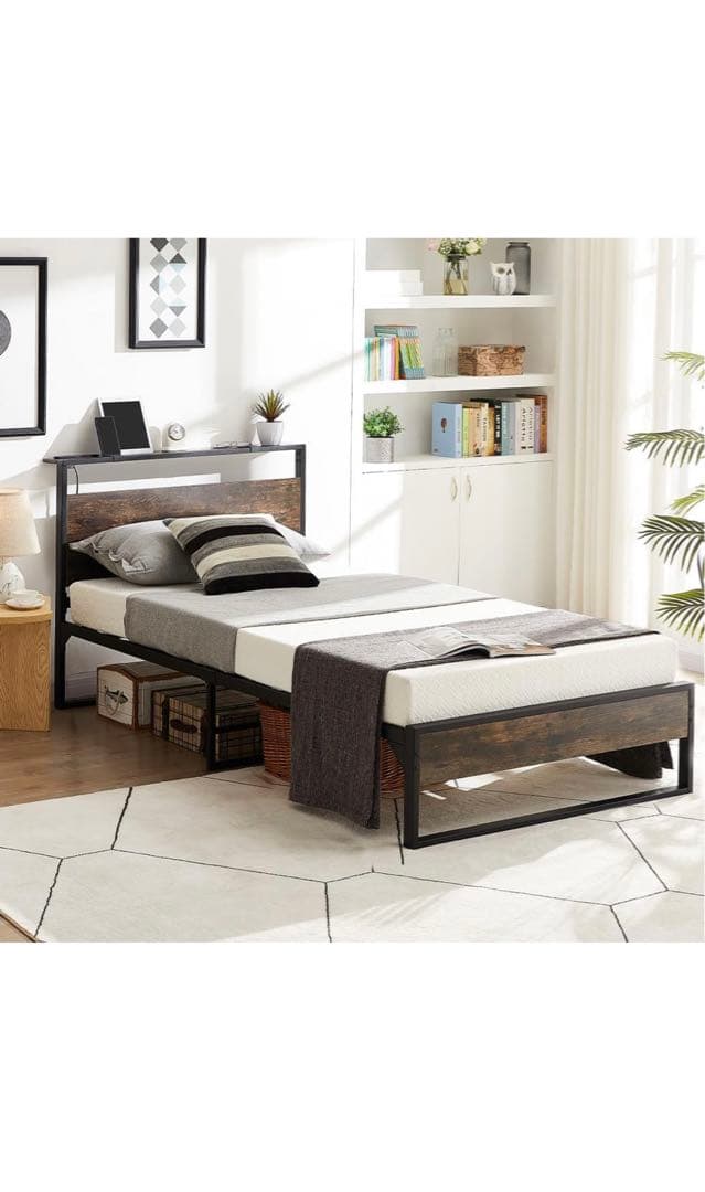 Beemyiベッドフレーム セミダブルベッド 2口コンセント 1USB