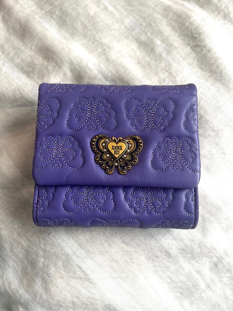 《美品》アナスイ ANNA SUI がま口 チェイス 口金 折り 財布 本革