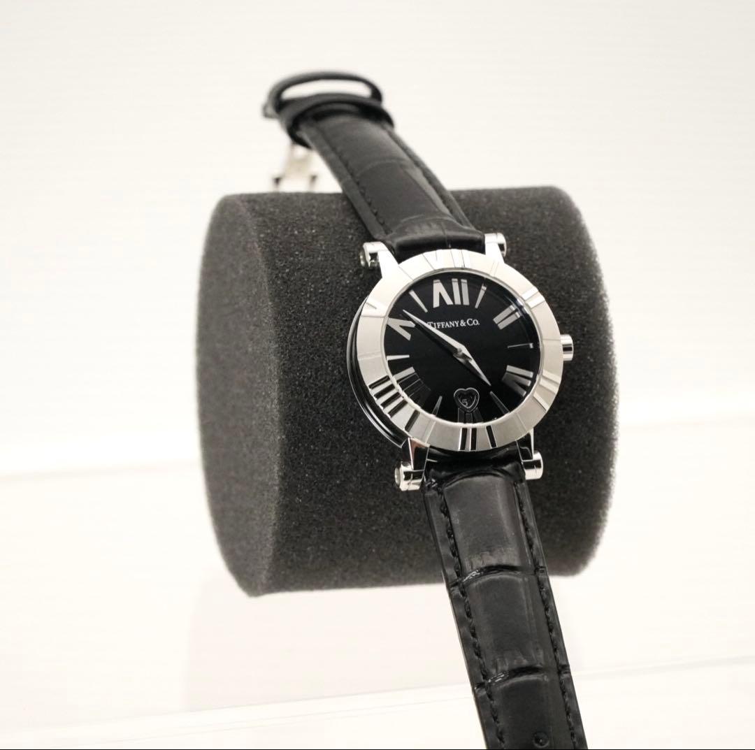 超美品！ティファニー アトラス 定番人気 ブラック 革ベルト　レディース 時計
