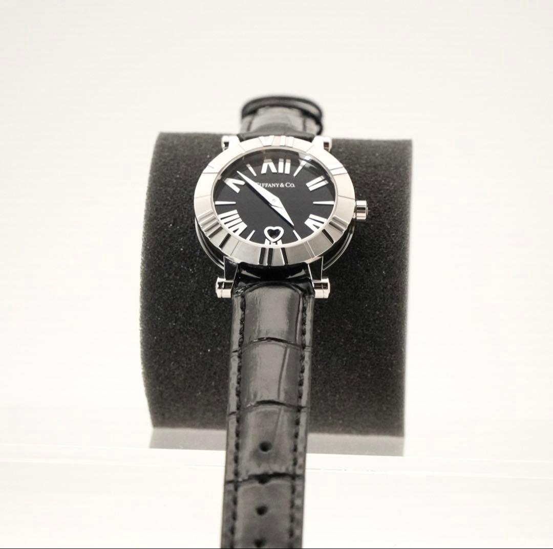 超美品！ティファニー アトラス 定番人気 ブラック 革ベルト　レディース 時計