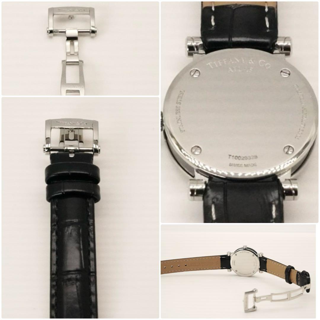 超美品！ティファニー アトラス 定番人気 ブラック 革ベルト　レディース 時計
