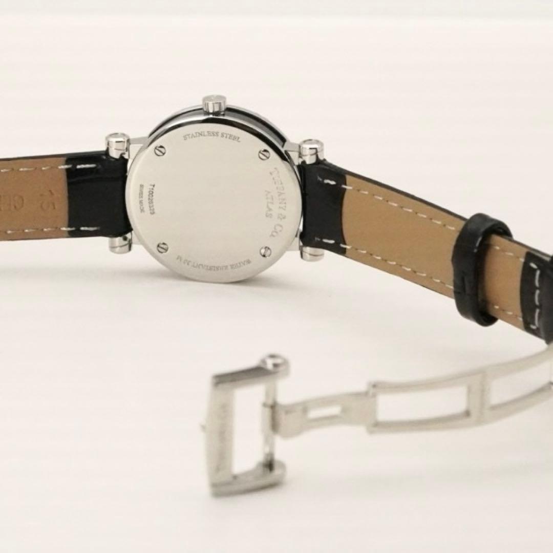 超美品！ティファニー アトラス 定番人気 ブラック 革ベルト　レディース 時計