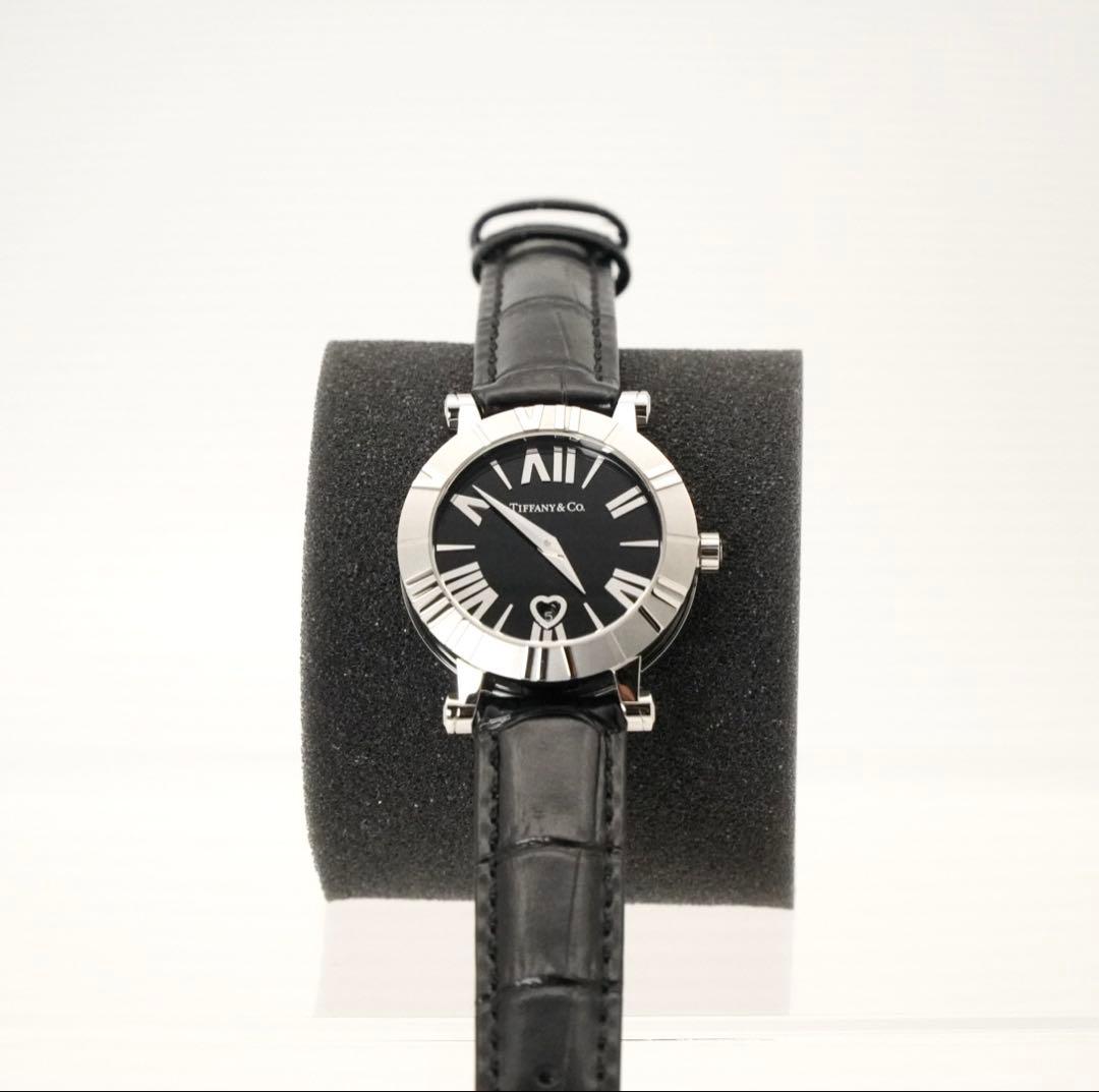 超美品！ティファニー アトラス 定番人気 ブラック 革ベルト　レディース 時計
