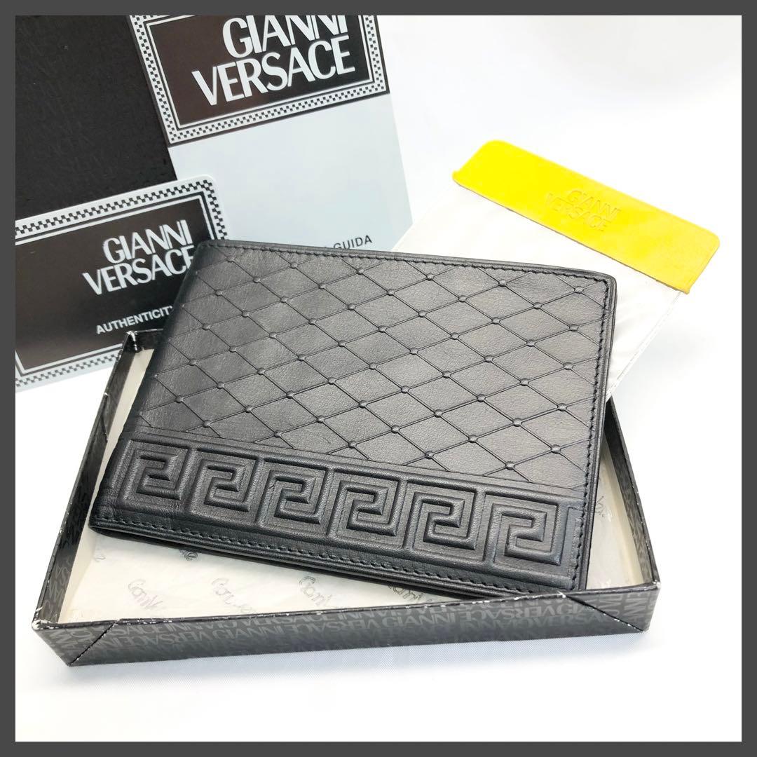【美品✨】　VERSACE ヴェルサーチ　折り財布　レザー　ブラック　バイカラー