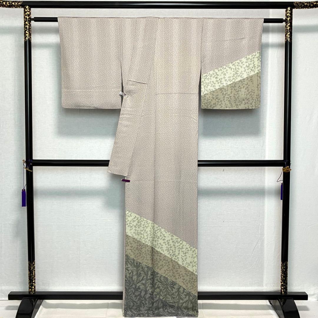 D55＋　D107 訪問着 縦縞 唐草 正絹 着物 袷 極美品