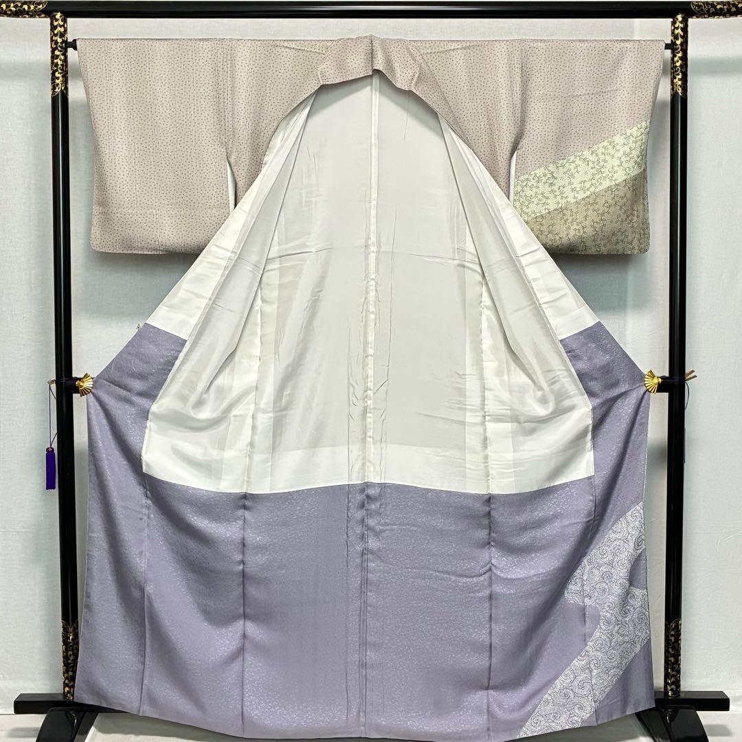 D55＋　D107 訪問着 縦縞 唐草 正絹 着物 袷 極美品