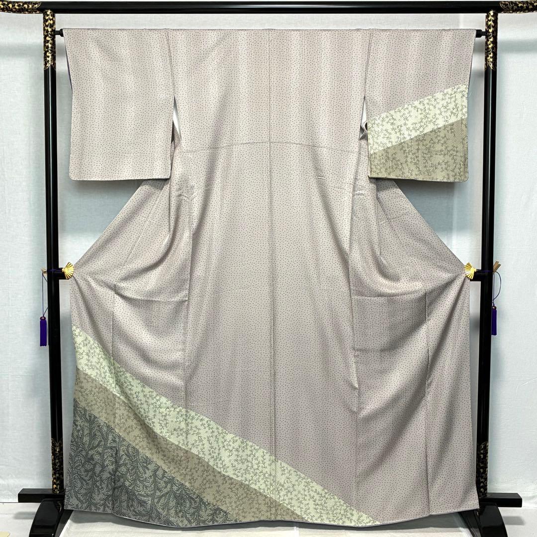 D55＋　D107 訪問着 縦縞 唐草 正絹 着物 袷 極美品