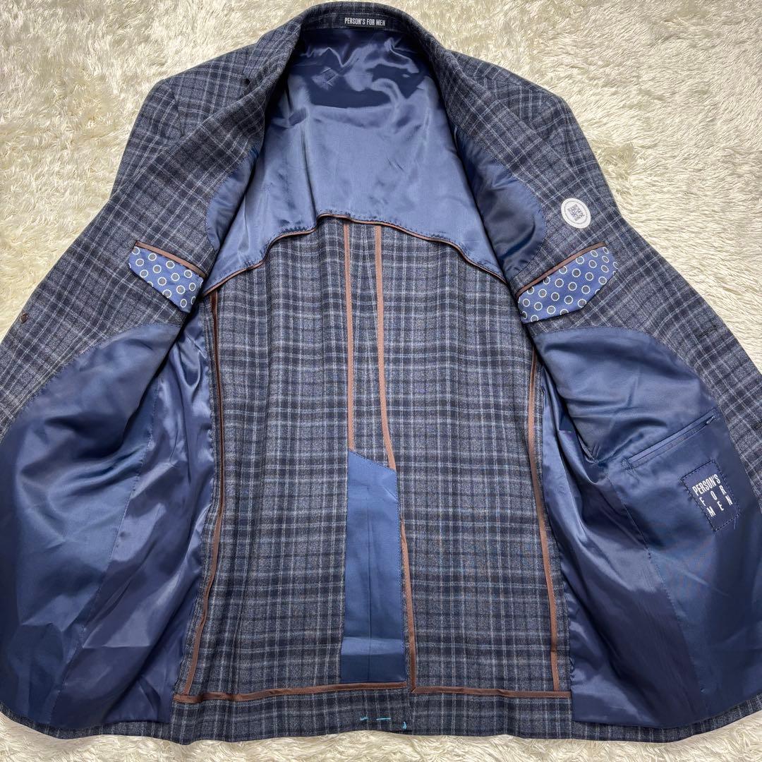 【美品】パーソンズフォーメン スーツ スリーピース チェック ネイビー A6