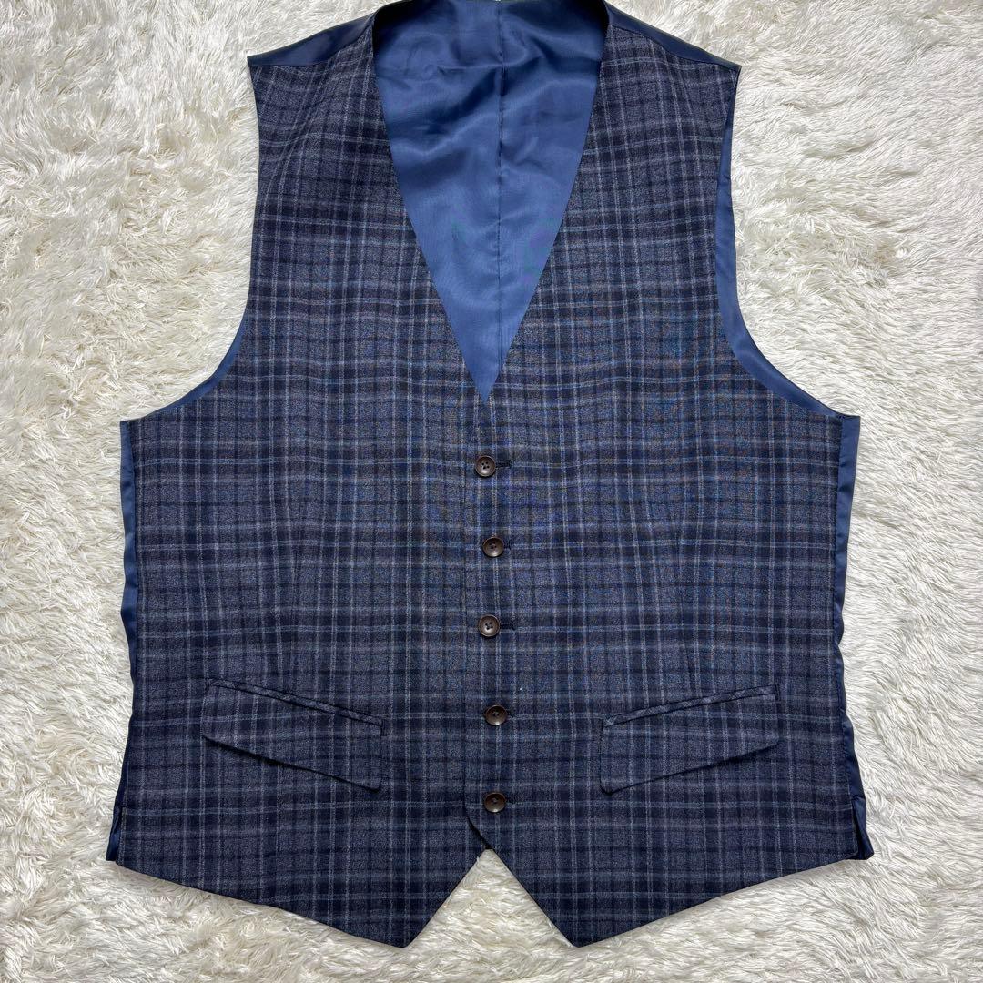 【美品】パーソンズフォーメン スーツ スリーピース チェック ネイビー A6