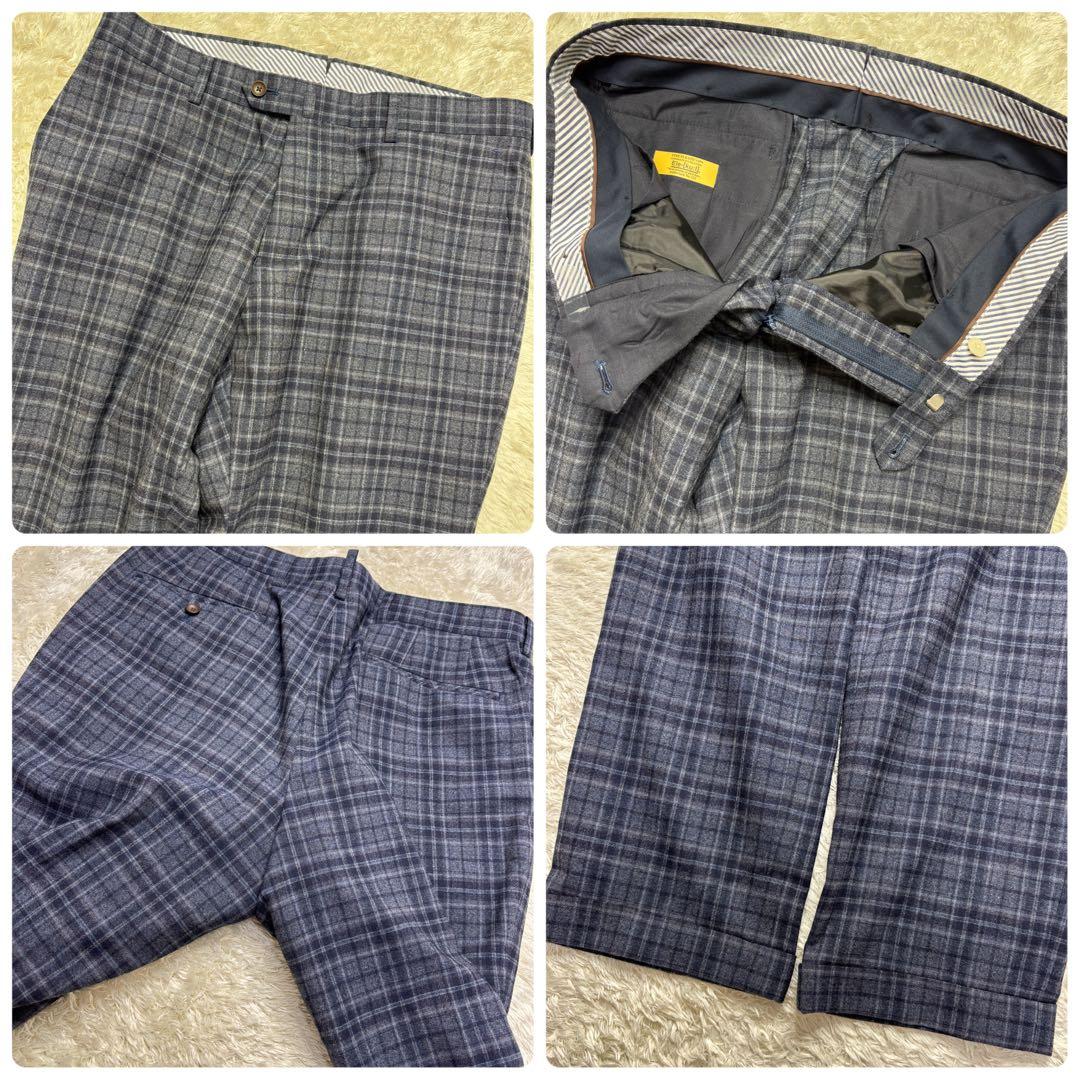 【美品】パーソンズフォーメン スーツ スリーピース チェック ネイビー A6