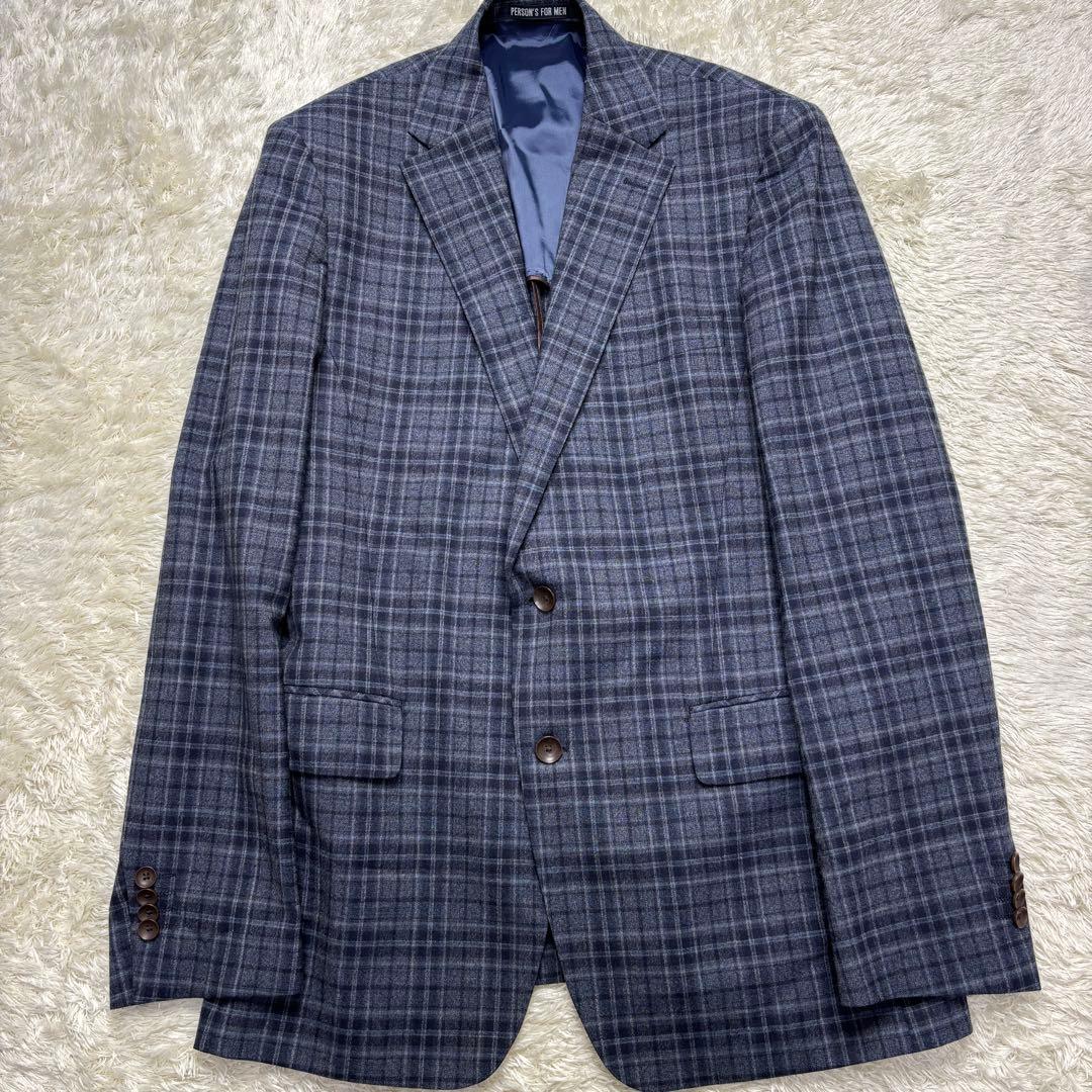 【美品】パーソンズフォーメン スーツ スリーピース チェック ネイビー A6