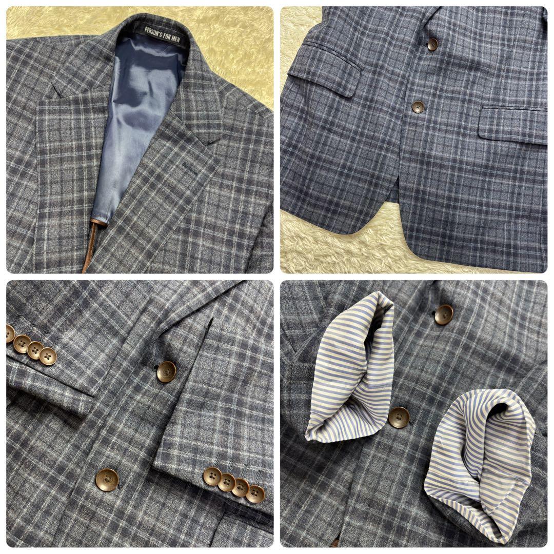 【美品】パーソンズフォーメン スーツ スリーピース チェック ネイビー A6