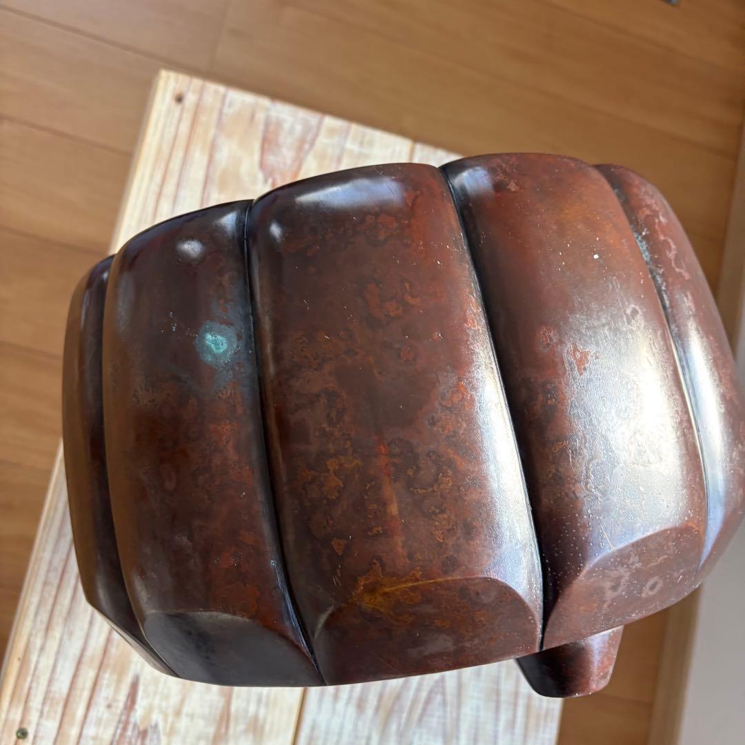 斑紫銅製 阿古陀形三足風櫨 瓶掛 面取風炉 天下一瑞彫人 茶道 茶道具 古道具